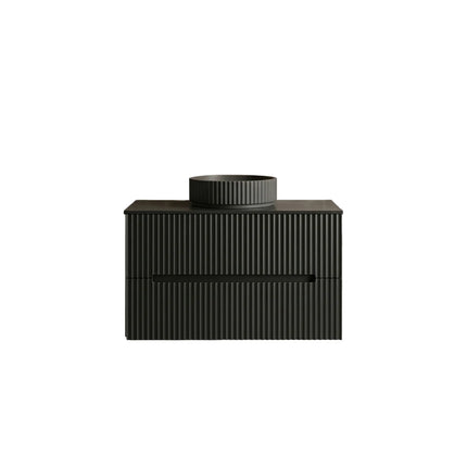 Cabarita Fluted Wall Hung Vanity Matte Black , 600mm