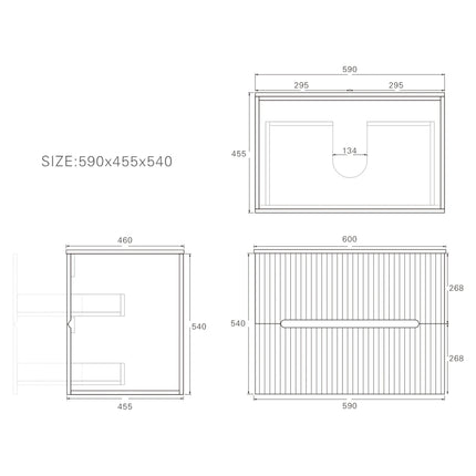 Cabarita Fluted Wall Hung Vanity Matte White ,