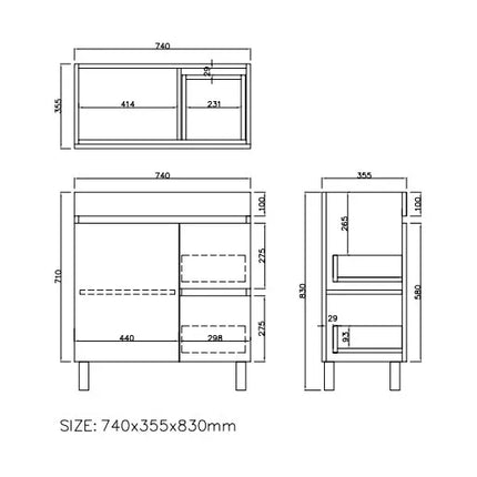 Camden Slim Free Standing Vanity on Legs Coastal Oak