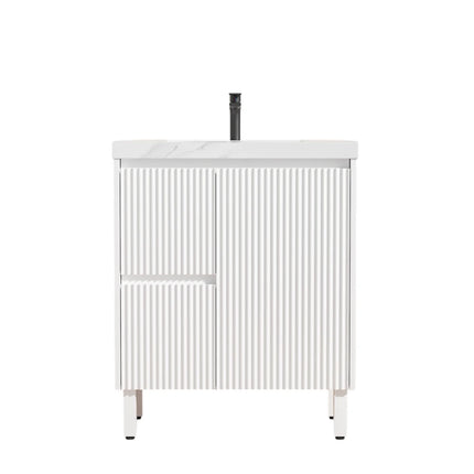 Crete Free Standing Vanity on Legs Matte White , 750mm - LHD