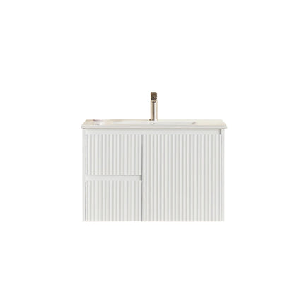 Crete Fluted Wall Hung Vanity Matte White , 750mm - LHD