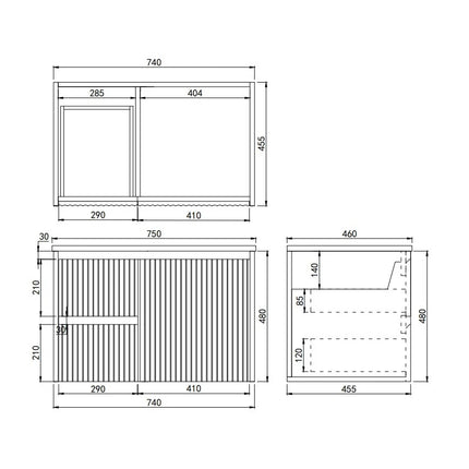 Crete Fluted Wall Hung Vanity Matte White ,