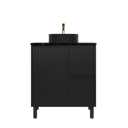 Crete Free Standing Vanity on Legs Matte Black , 750mm - RHD