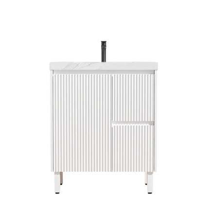 Crete Free Standing Vanity on Legs Matte White , 750mm - RHD