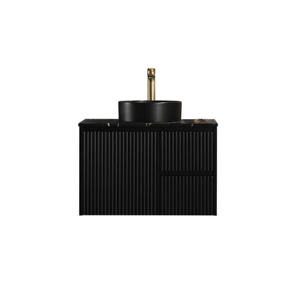 Crete Fluted Wall Hung Vanity Matte Black , 750mm - RHD
