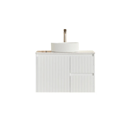 Crete Fluted Wall Hung Vanity Matte White , 750mm - RHD