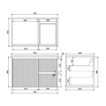 Crete Fluted Wall Hung Vanity Matte White ,