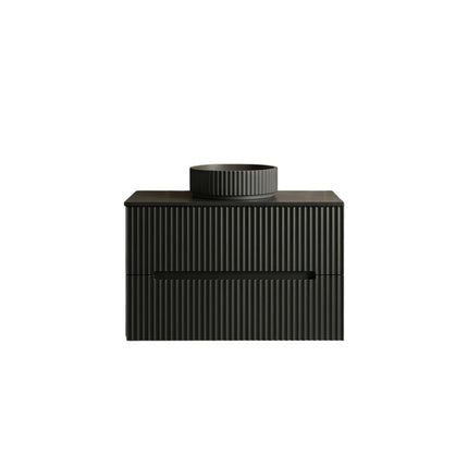 Cabarita Fluted Wall Hung Vanity Matte Black , 750mm