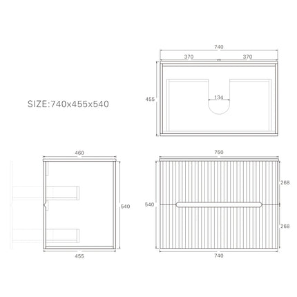 Cabarita Fluted Wall Hung Vanity Matte White ,