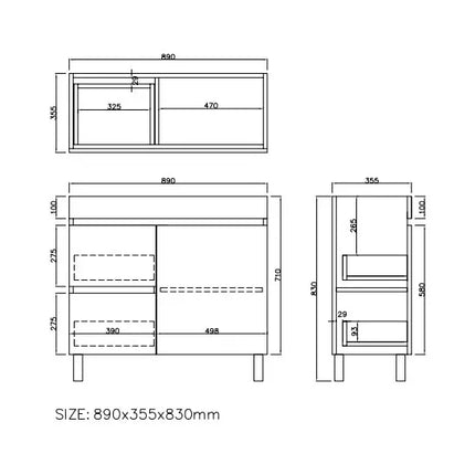Camden Slim Free Standing Vanity on Legs Coastal Oak