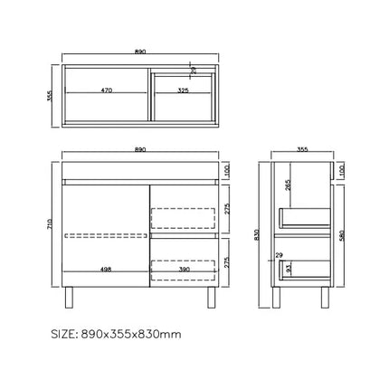 Camden Slim Free Standing Vanity on Legs Coastal Oak