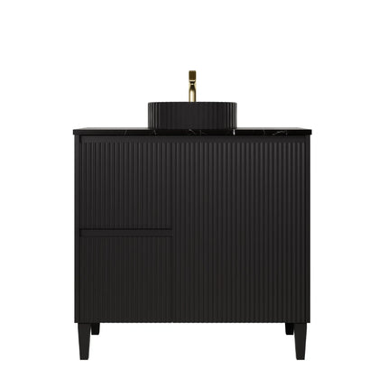 Crete Free Standing Vanity on Legs Matte Black , 900mm - LHD