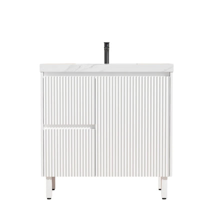Crete Free Standing Vanity on Legs Matte White , 900mm - LHD