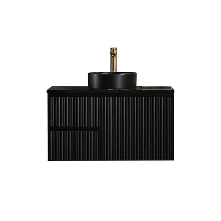 Crete Fluted Wall Hung Vanity Matte Black , 900mm - LHD