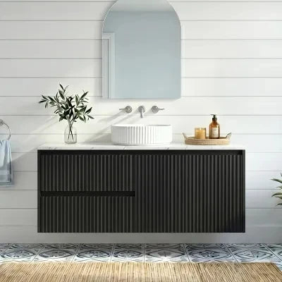 Crete Fluted Wall Hung Vanity Matte Black