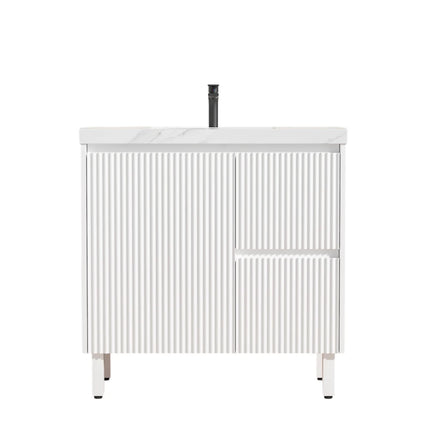 Crete Free Standing Vanity on Legs Matte White , 900mm - RHD