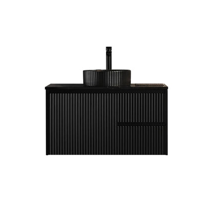 Crete Fluted Wall Hung Vanity Matte Black , 900mm - RHD