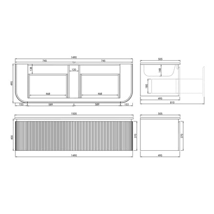 Estella Fluted Wall Hung Vanity Matte Black