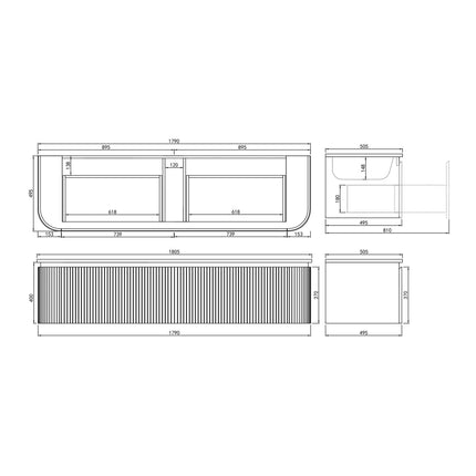 Estella Fluted Wall Hung Vanity Matte Black