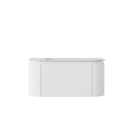 Estella Fluted Wall Hung Vanity Matte White , 900mm