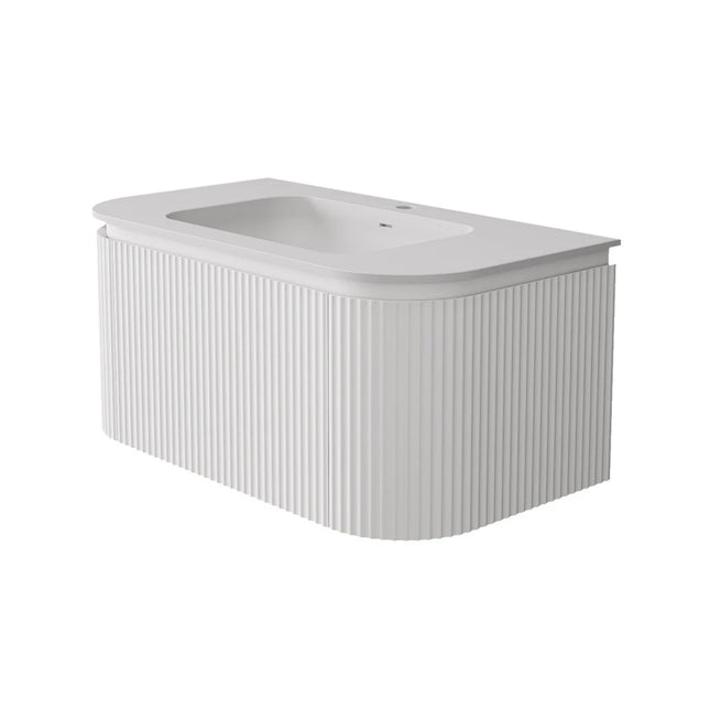 Estella Fluted Wall Hung Vanity Matte White ,