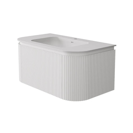 Estella Fluted Wall Hung Vanity Matte White ,