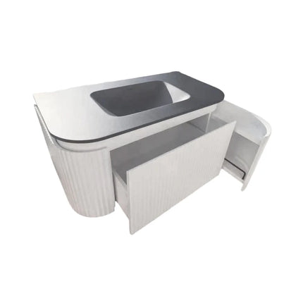 Estella Fluted Wall Hung Vanity Matte White ,