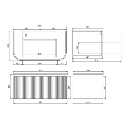 Estella Fluted Wall Hung Vanity Matte Black