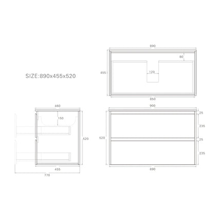 Gladstone Wall Hung Vanity Sandy Oak