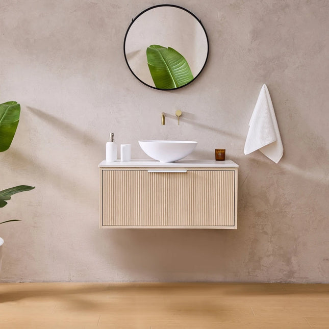 Kliff Fluted Wall Hung Vanity Coastal Oak ,