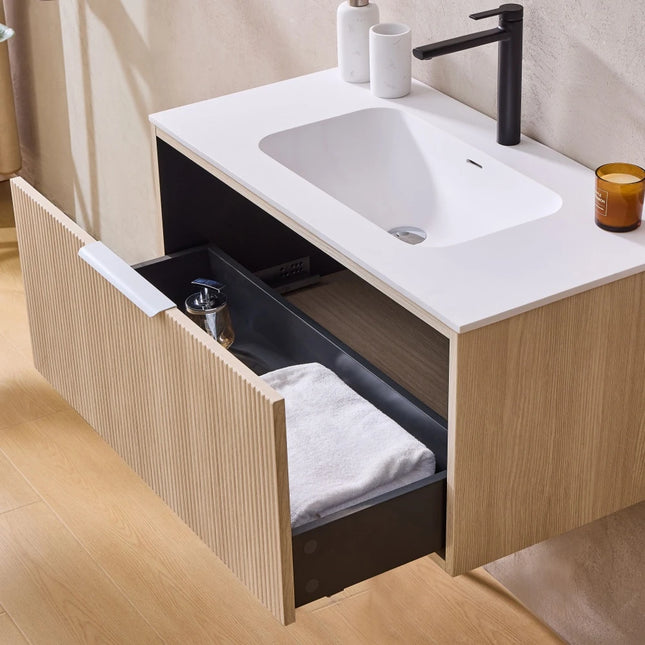 Kliff Fluted Wall Hung Vanity Coastal Oak ,
