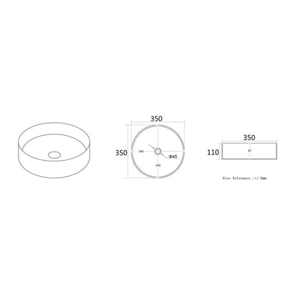Olley Fine Ceramic Above Counter Basin Matte White ,
