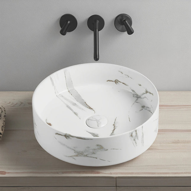Olley Fine Ceramic Above Counter Basin Matte Carrara White and Bronze 395 X 395 X 115mm ,
