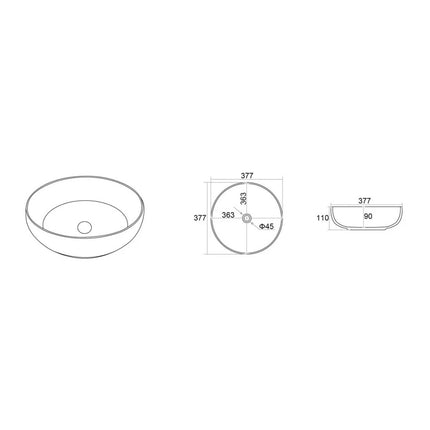 Oban Fine Ceramic Above Counter Basin White 377 X 377 X 110mm ,