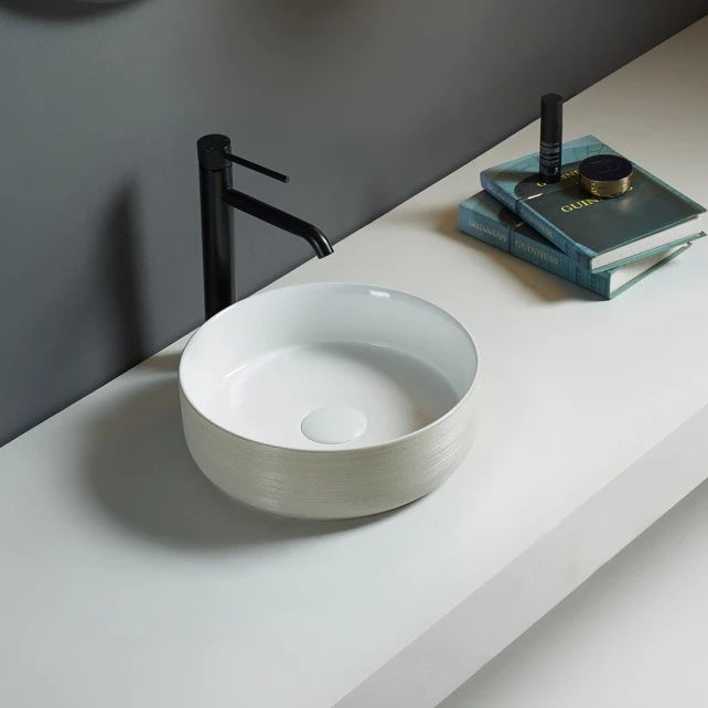 Ollia Fine Ceramic Above Counter Basin Gloss White with Line Pattern 345X345X115mm ,