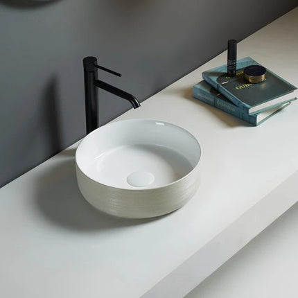 Ollia Fine Ceramic Above Counter Basin Gloss White with Line Pattern 345X345X115mm ,