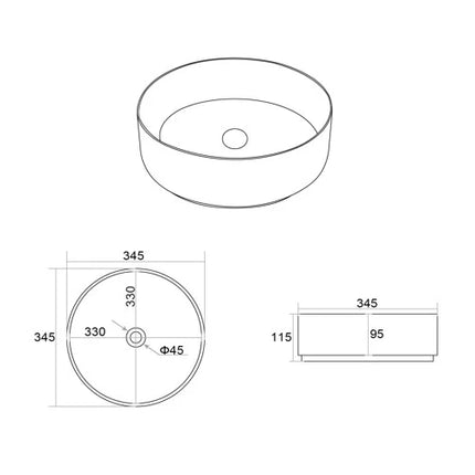 Ollia Fine Ceramic Above Counter Basin Yellow Gold with Line Pattern 345X345X115mm ,