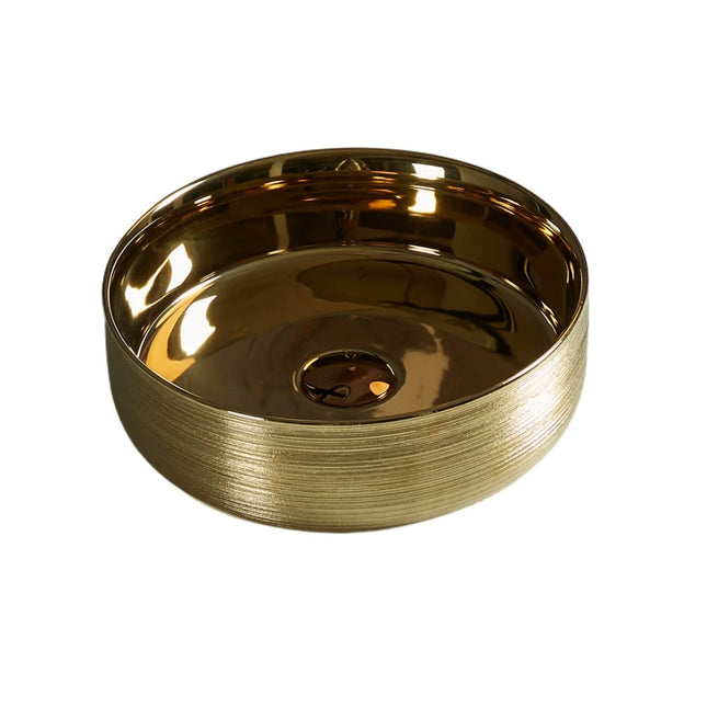 Ollia Fine Ceramic Above Counter Basin Yellow Gold with Line Pattern 345X345X115mm ,
