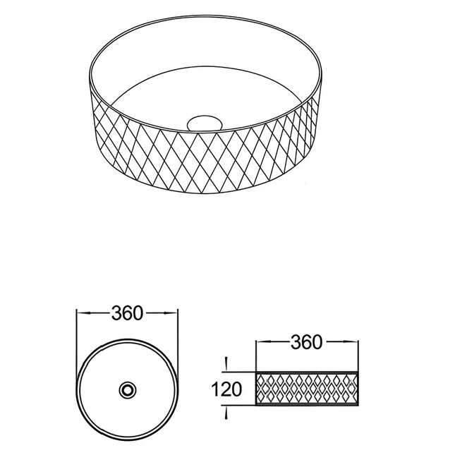 Ollia Fine Ceramic Above Counter Basin Matte Carrara Black 360 X 360 X 120mm ,