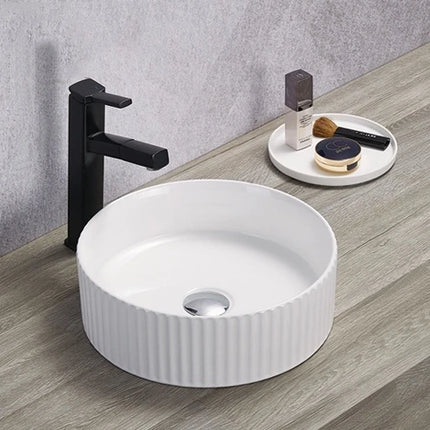 Olley Fine Ceramic Fluted Round Art Basin White 360 / 400 mm ,