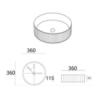 Olley Fine Ceramic Fluted Round Art Basin Matte Black 360 / 400 mm ,