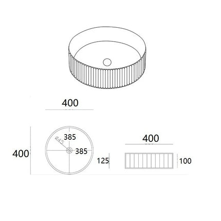 Olley Fine Ceramic Fluted Round Art Basin Matte Black 360 / 400 mm ,