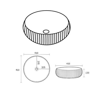 Oran Fine Ceramic Fluted Round Art Basin Matte Black 410X410X130mm ,