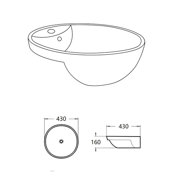 Orbi Fine Ceramic Semi Recessed Basin Gloss White 430X430X160mm ,
