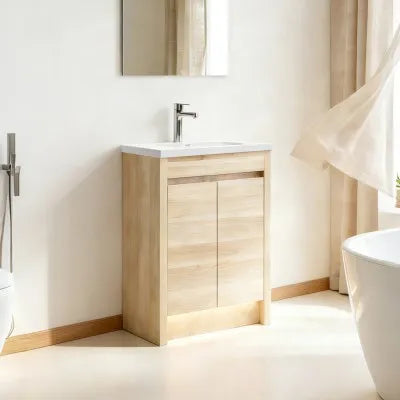 Pako Free Standing Vanity on Kickboard Natural Oak