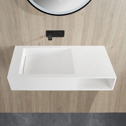 Crete Solid Surface Stone Wall Hung Basin Matte White No Overflow 1000X460X200mm