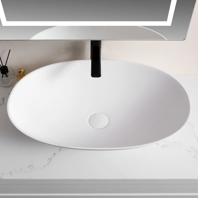 Kirra Solid Surface Pill Shape Art Basin Matte White ,
