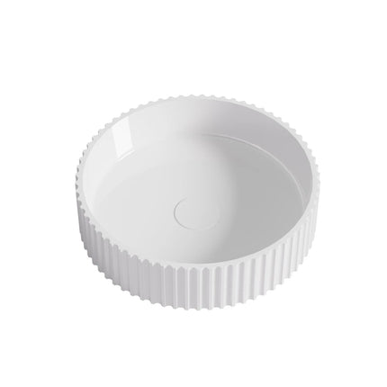 Olley Fluted Solid Surface Above Counter Basin White 400X400X120mm , Gloss White