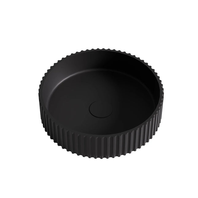 Olley Fluted Solid Surface Above Counter Basin Matte Black 400X400X120mm ,