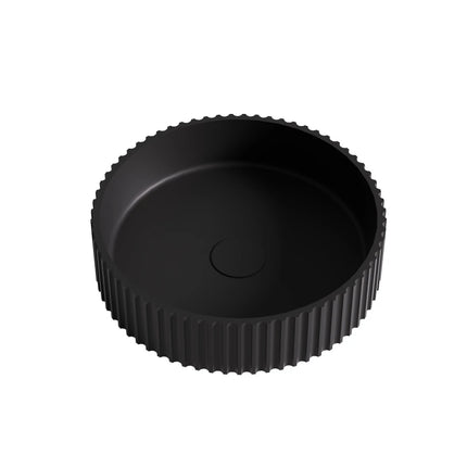 Olley Fluted Solid Surface Above Counter Basin Matte Black 400X400X120mm ,